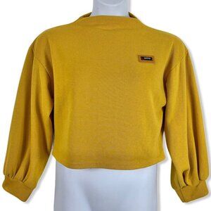 Artic Size Large Sweatshirt Balloon Sleeves Mock Neck Boxy Mustard Yellow Logo